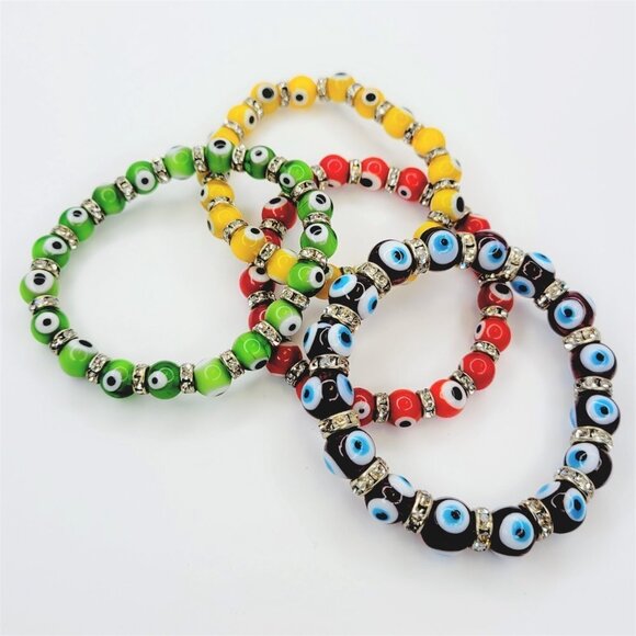 Yellow Evil Eye Elastic Stretch Bracelet - Picture 8 of 8